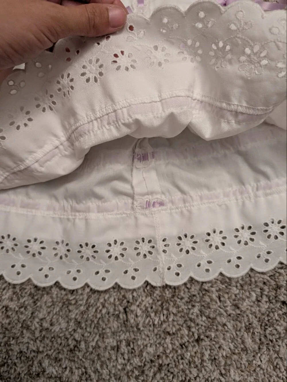 White Eyelet Baby Dress with Lavender Ribbon Handmade 6-9mo Formal Event Summer